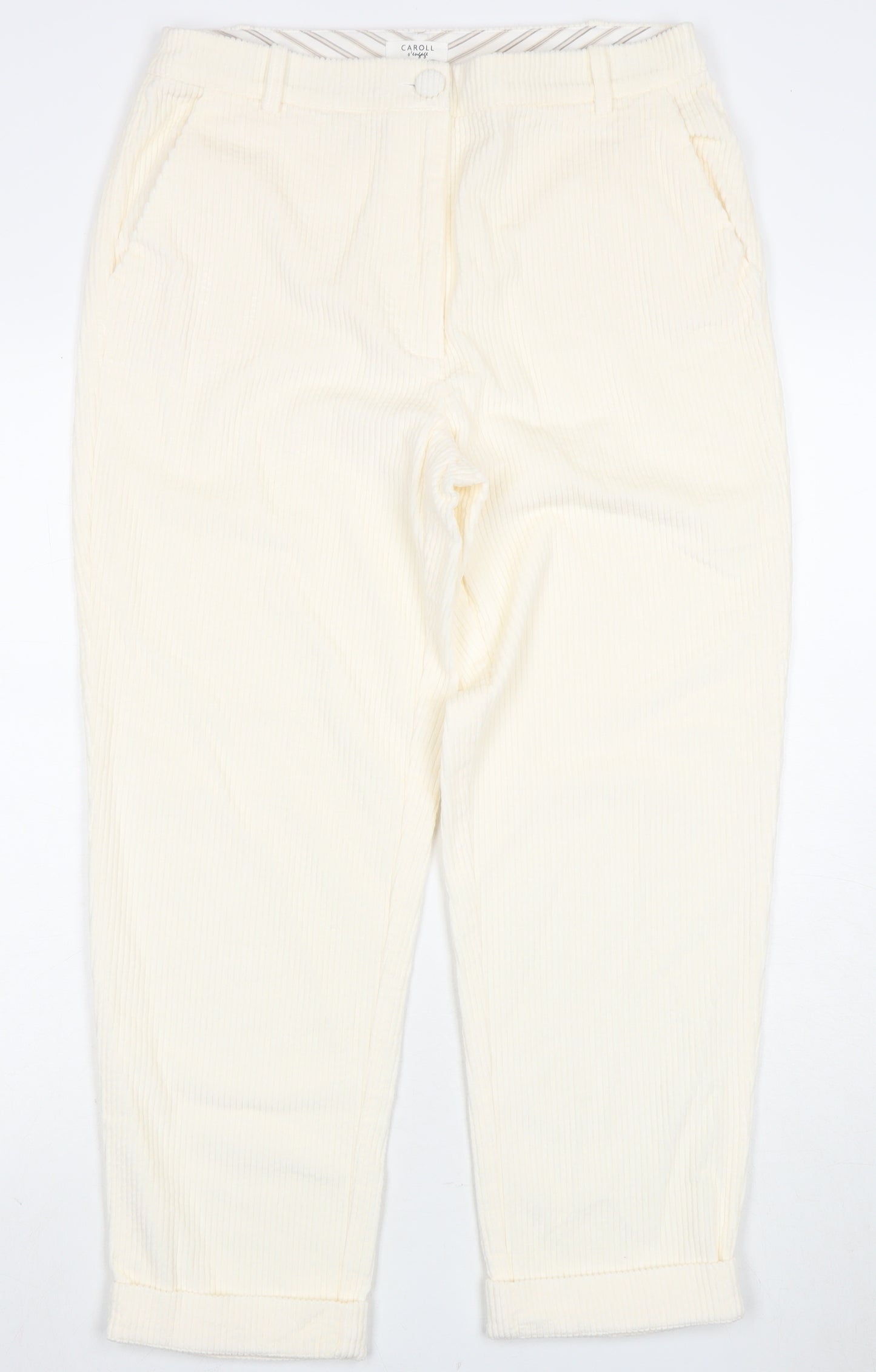 Caroll Women's Ivory Corduroy Cropped Trousers Size 14