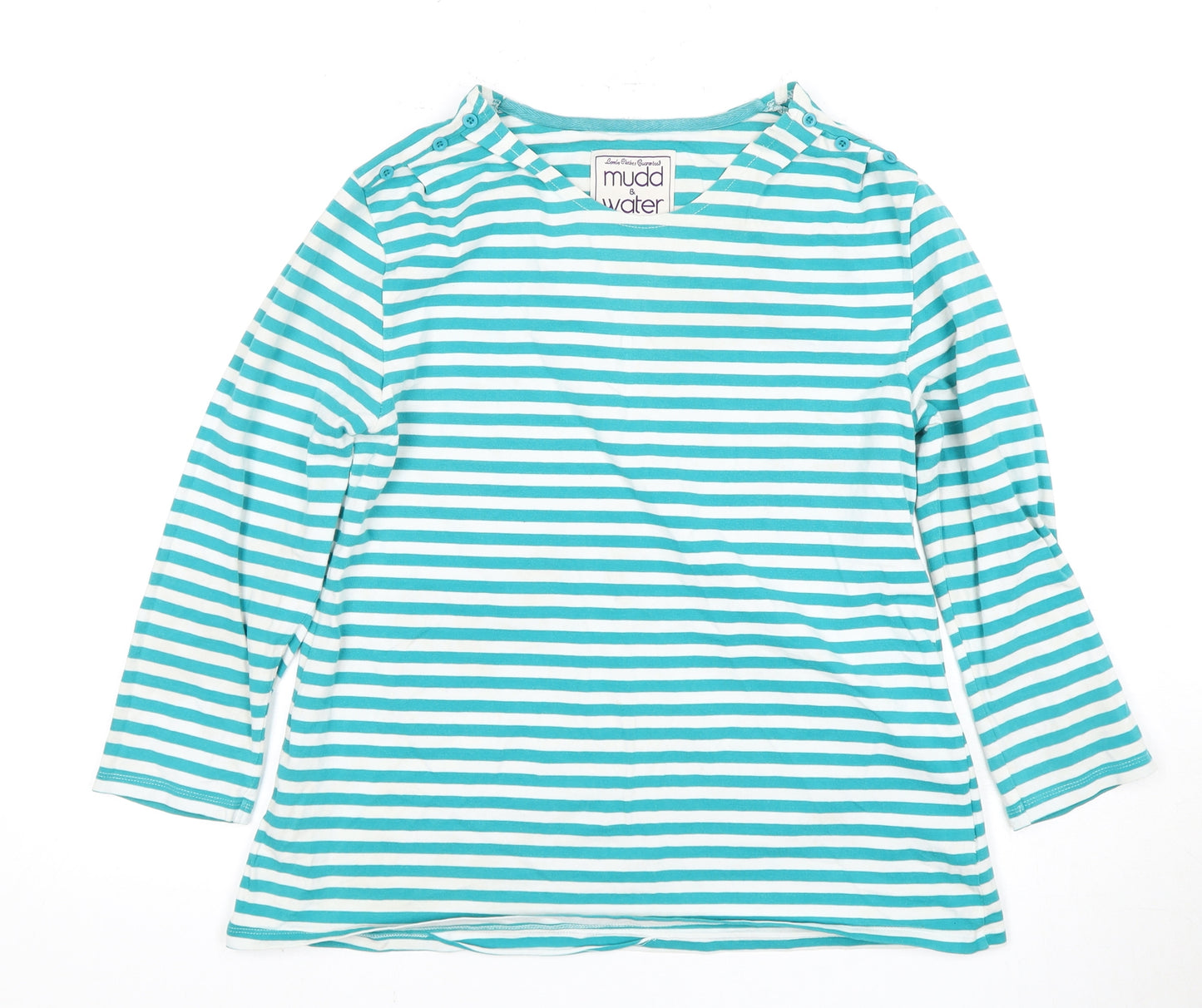 Mud & Water Women's Blue Stripe 3/4 Sleeve Boat Neck Top