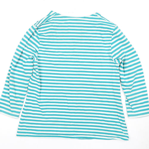 Mud & Water Women's Blue Stripe 3/4 Sleeve Boat Neck Top