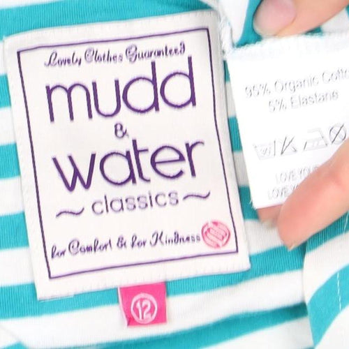 Mud & Water Women's Blue Stripe 3/4 Sleeve Boat Neck Top