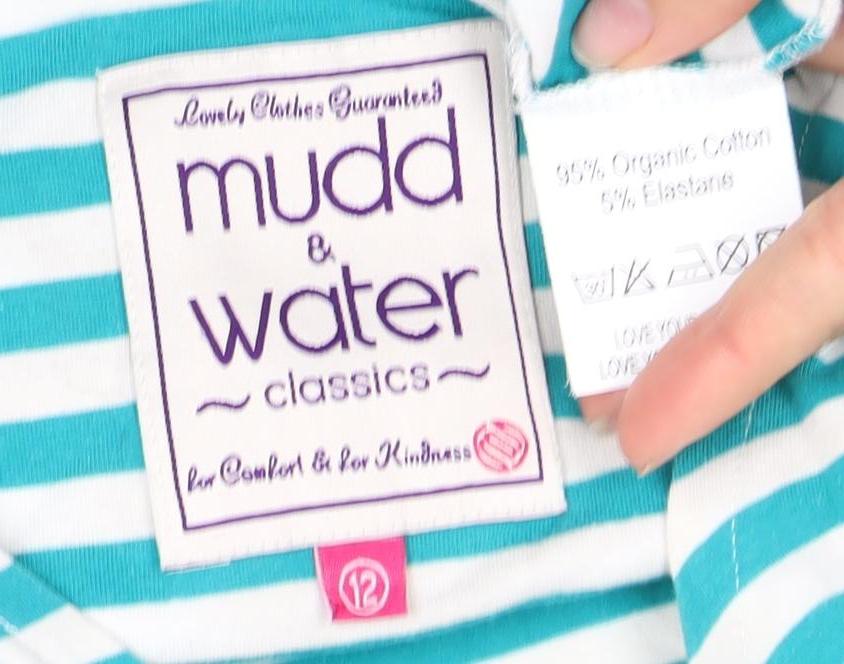 Mud & Water Women's Blue Stripe 3/4 Sleeve Boat Neck Top