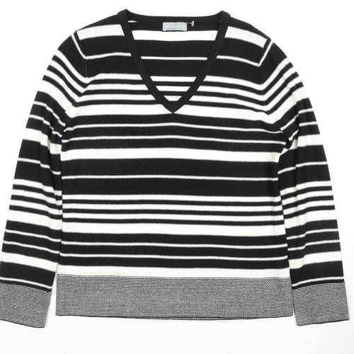 Per Una Women's Black Striped V-Neck Jumper Size 12