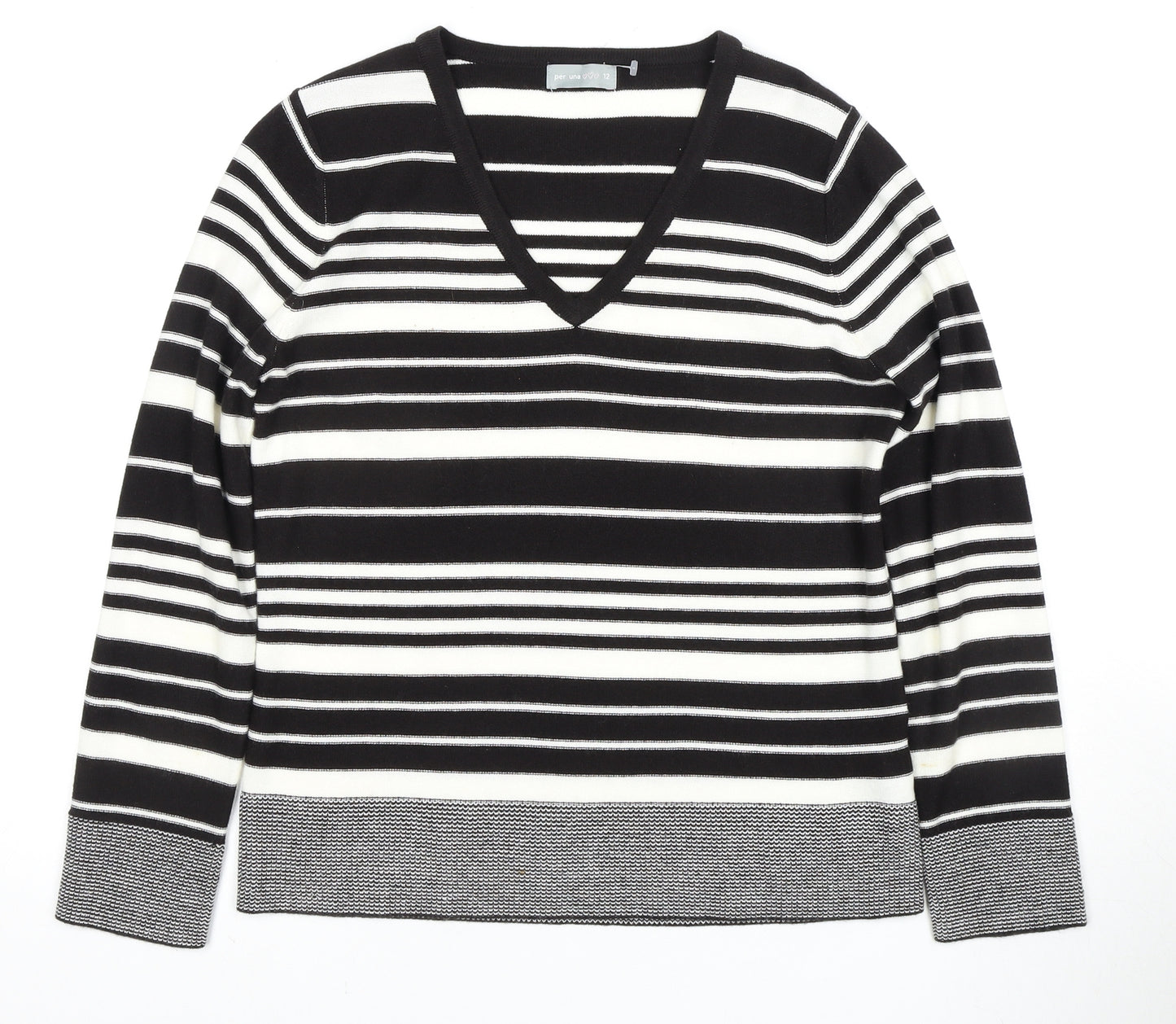 Per Una Women's Black Striped V-Neck Jumper Size 12