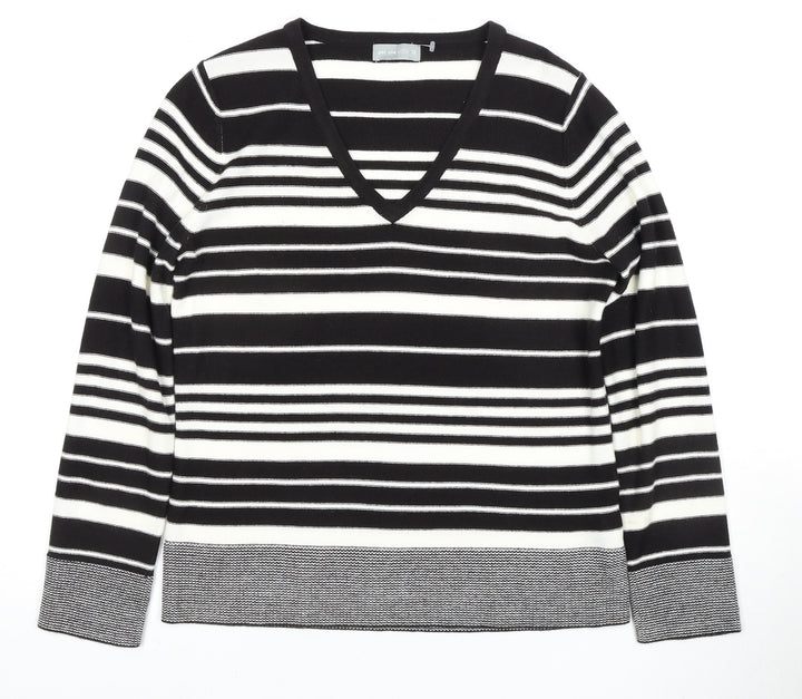 Per Una Women's Black Striped V-Neck Jumper Size 12