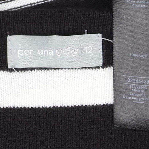 Per Una Women's Black Striped V-Neck Jumper Size 12