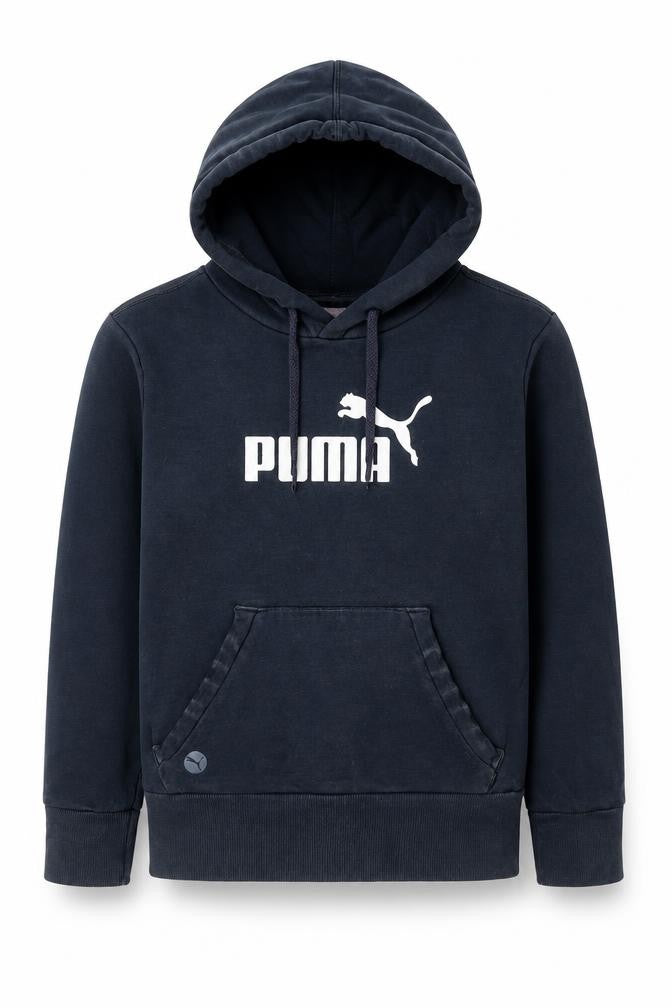 Front view of Puma boys’ black hoodie pullover uk 10