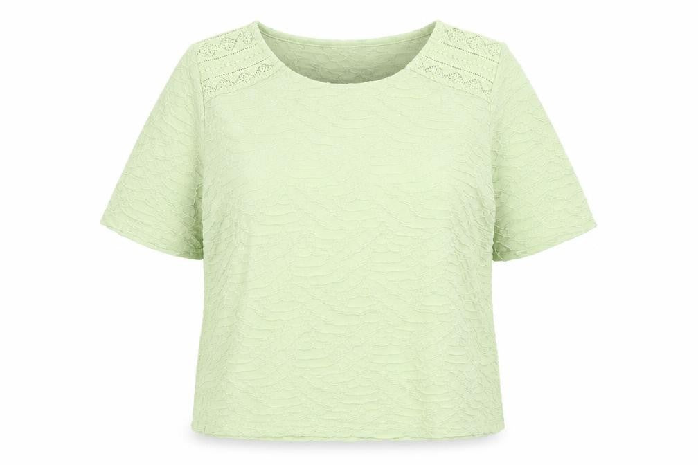 Isle Collection Women's Green Crochet Accented T-Shirt