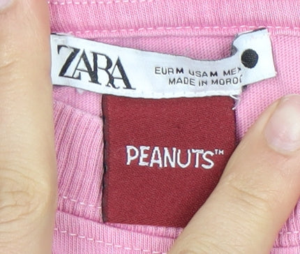Zara Women Pink Peanuts T-Shirt Crew Neck M Graphic