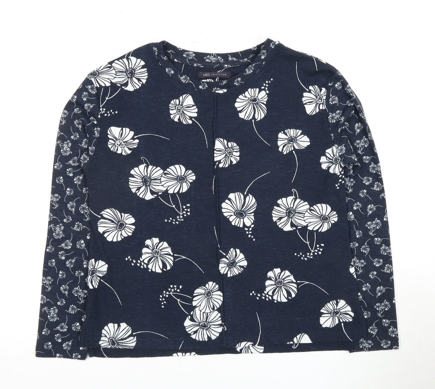 Marks and Spencer Women's Blue Floral T-Shirt Size 8