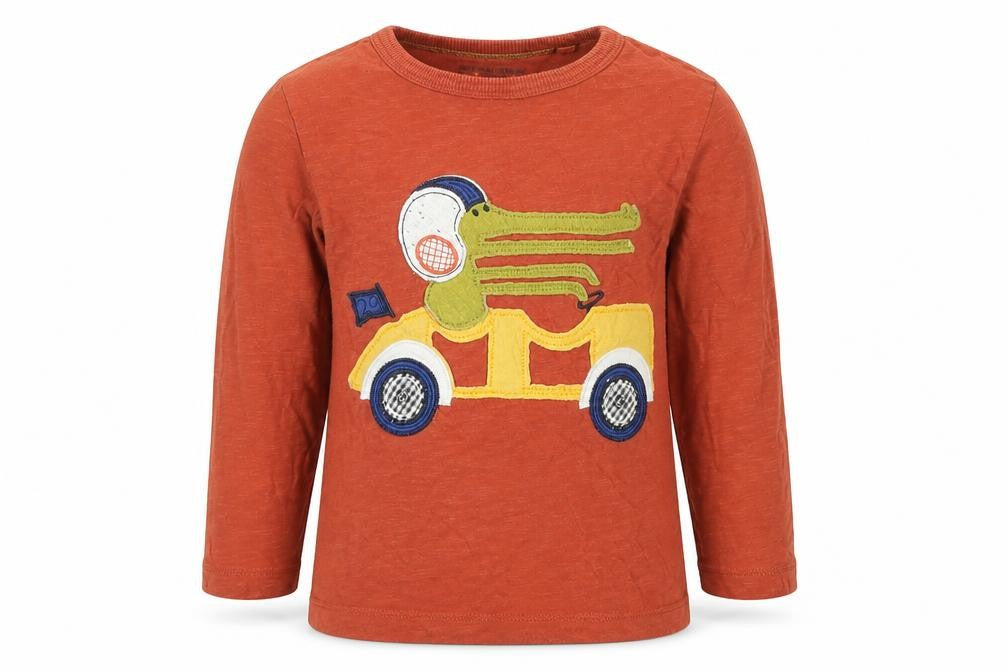Front view of Next boys’ orange long sleeve t-shirt - animals, 2-3 years