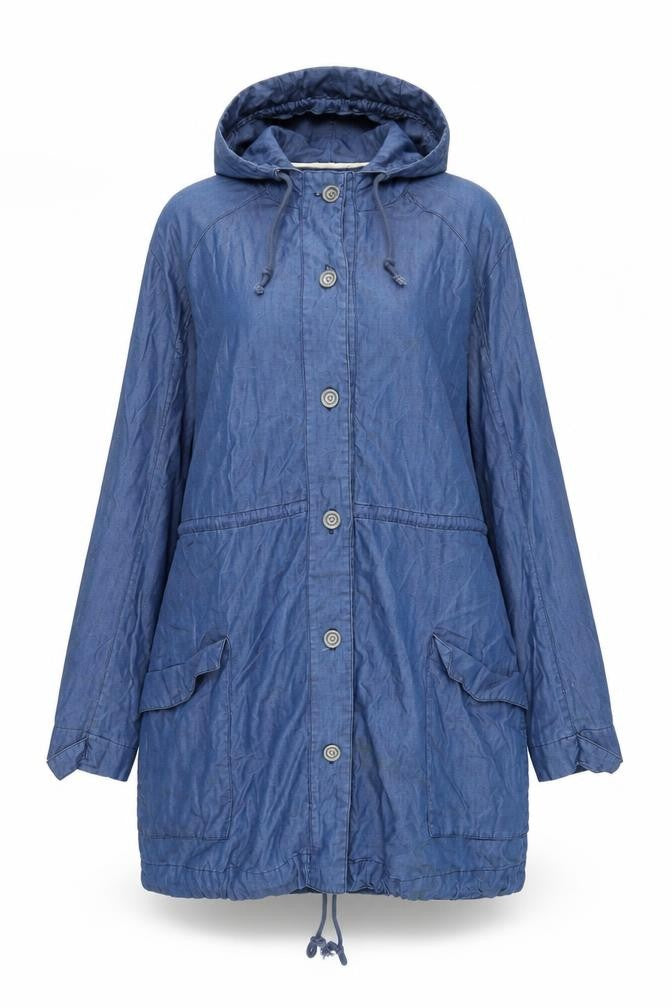 Front view of Jane Komodo London Blue Women's Parka Jacket, size 4