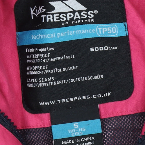 Trespass Girls Pink Parka Jacket, Size 5 Years, Waterproof