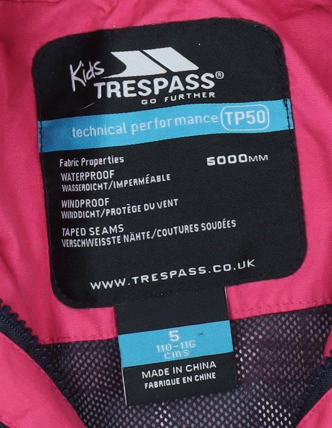 Trespass Girls Pink Parka Jacket, Size 5 Years, Waterproof