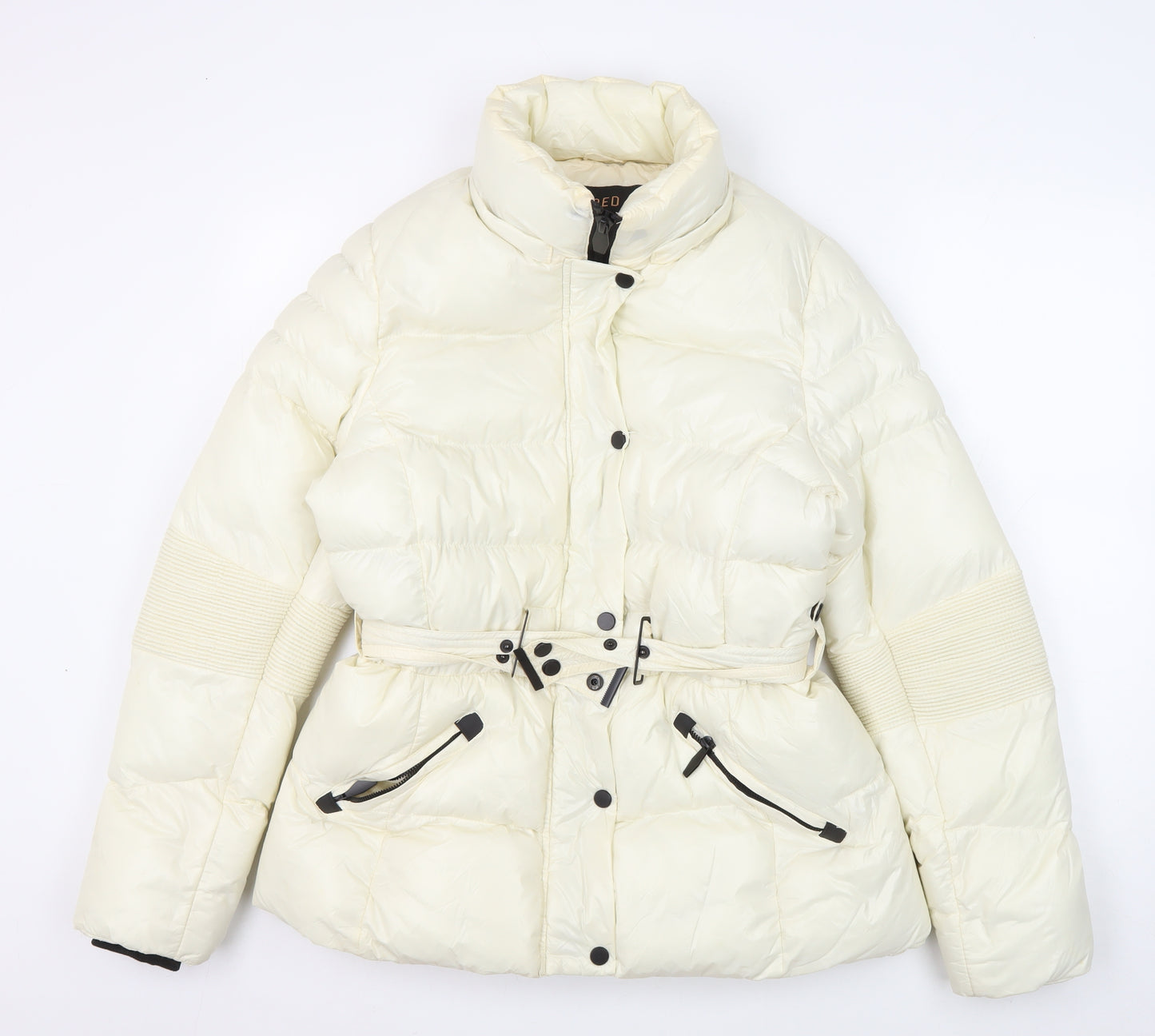 QED LDN Women's Ivory Puffer Jacket Size 12