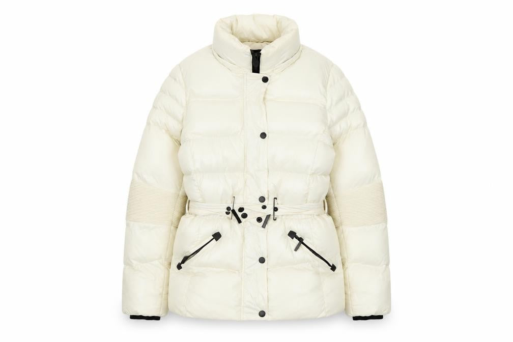 Front view of QED LDN Women's Ivory Puffer Jacket, size 12