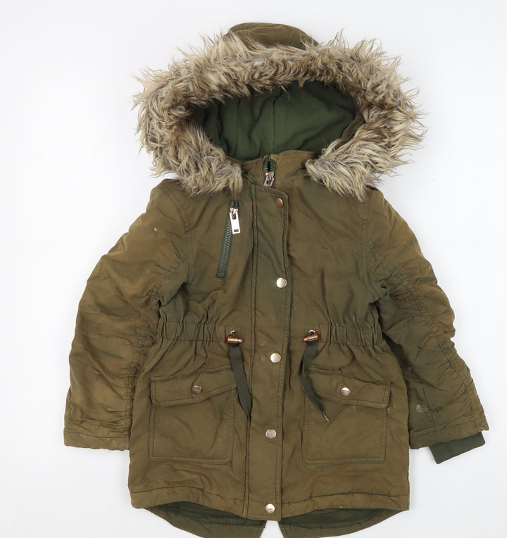 Marks and Spencer Girls' Green Parka 5-6 Years Hooded