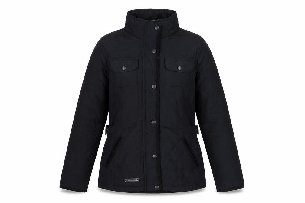 Front view of Trespass Women's Black Quilted Jacket, size XS, Belted