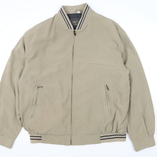Infinity Men's Beige Bomber Jacket Large Zip Casual