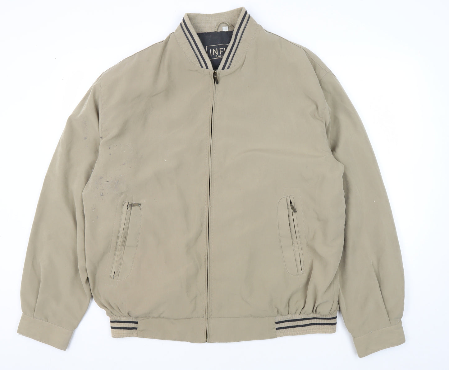 Infinity Men's Beige Bomber Jacket Large Zip Casual