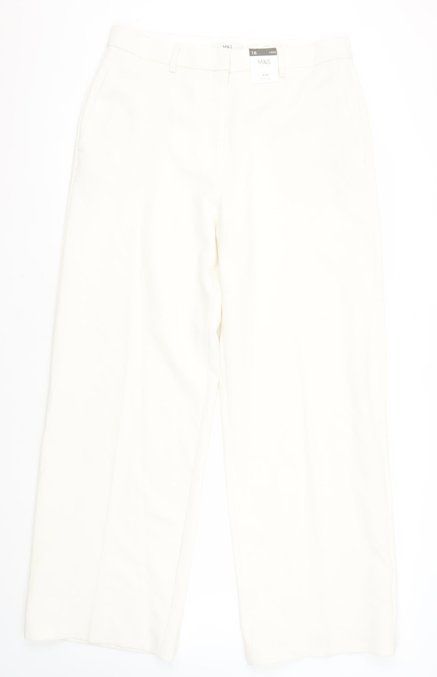Marks and Spencer Women's Ivory Wide-Leg Trousers, Size 16