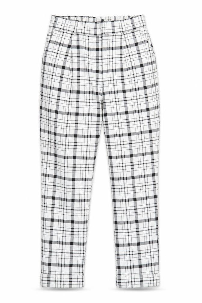 Front view of Stradivarius Women's White Plaid Skinny Trousers S
