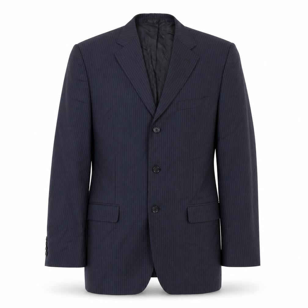 Front view of Jaeger Men's Blue Striped Suit Jacket 42L