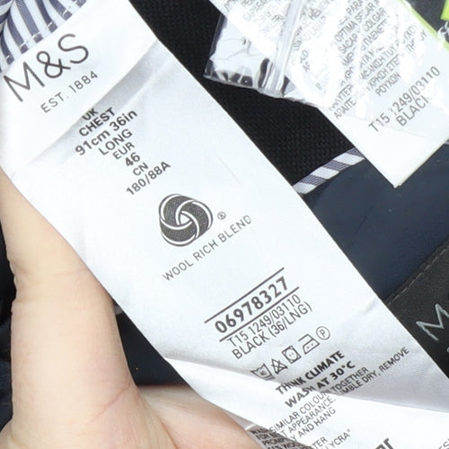 Marks and Spencer Men's Black Wool Blazer, 36 Long