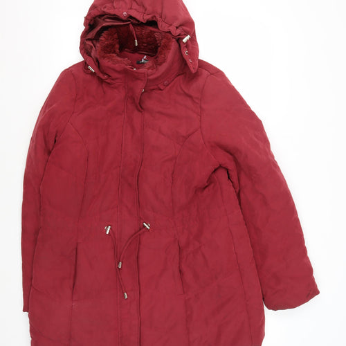 Roman Women's Red Puffer Jacket, Size 14, Hooded