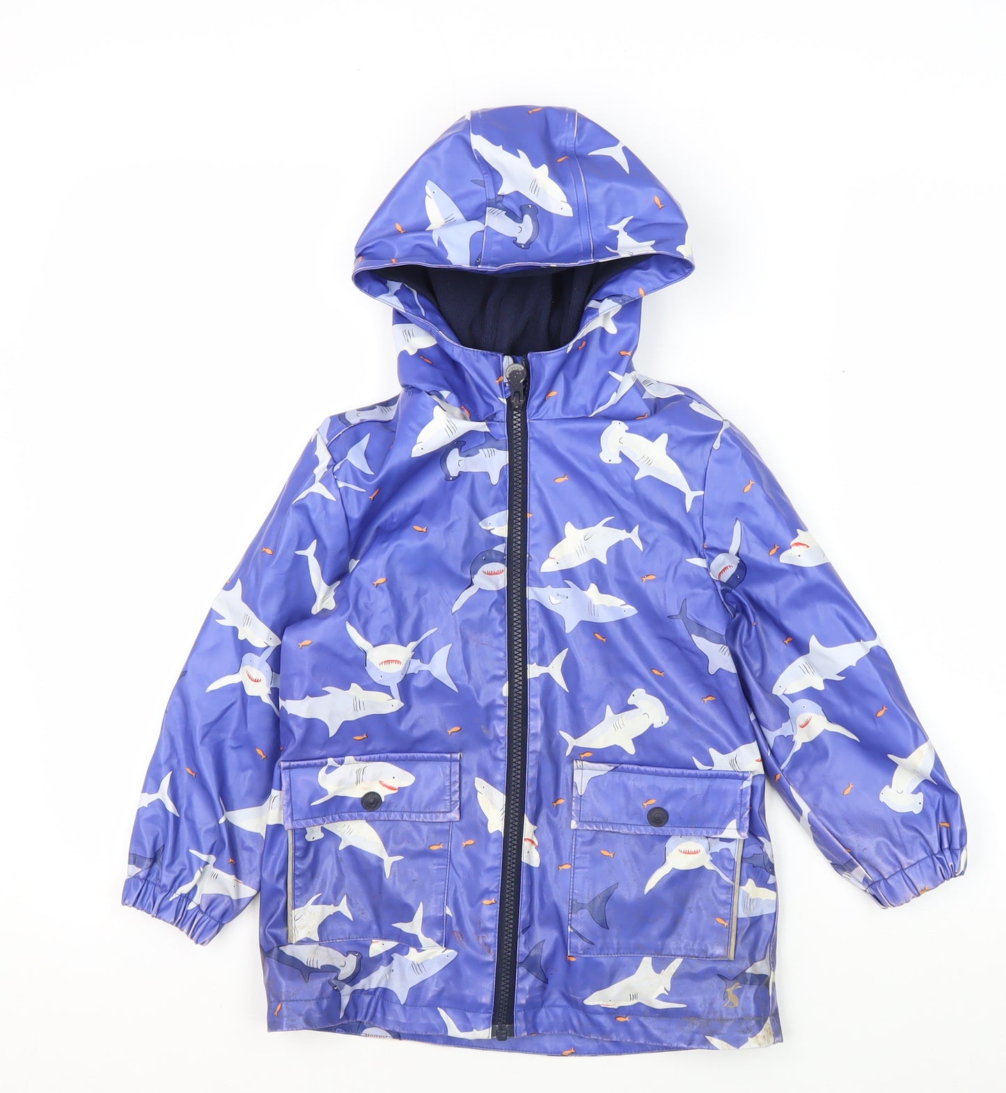 Joules Boys Blue Shark Print Rain Coat Size 5 Years