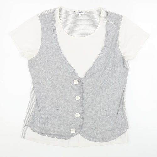 M&Co Women's Grey Striped V-Neck Top - M