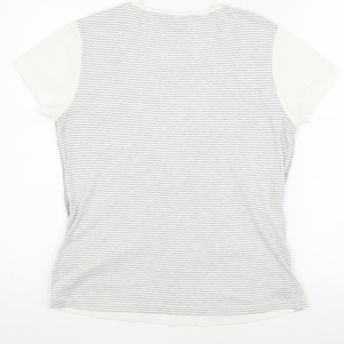 M&Co Women's Grey Striped V-Neck Top - M