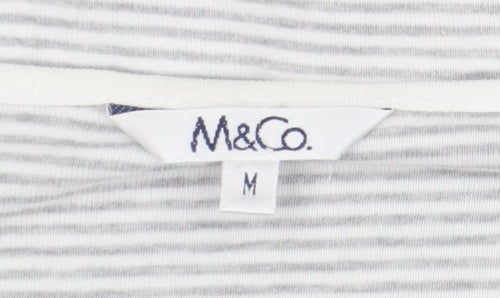 M&Co Women's Grey Striped V-Neck Top - M