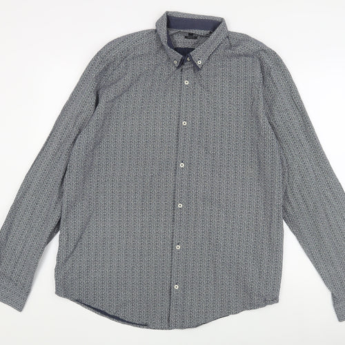 Next Men's Blue 2XL Geometric Dress Shirt