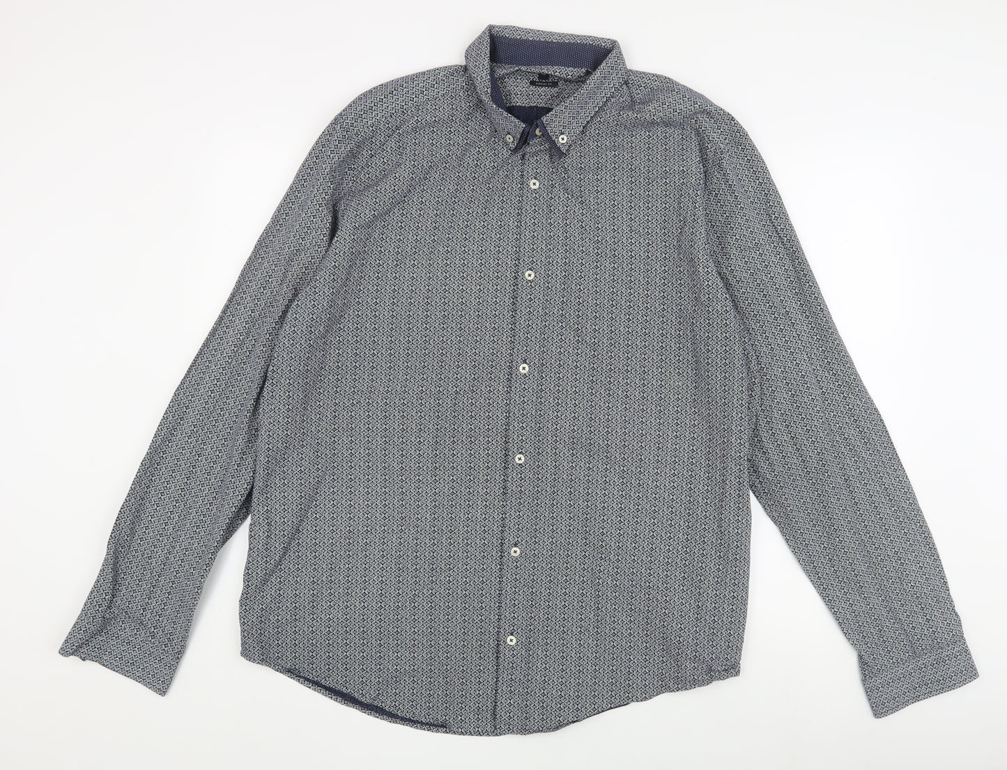 Next Men's Blue 2XL Geometric Dress Shirt