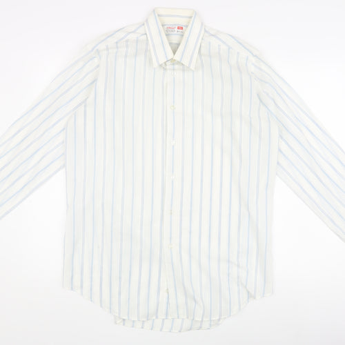 St Michael Men's White Long Sleeve Striped Dress Shirt