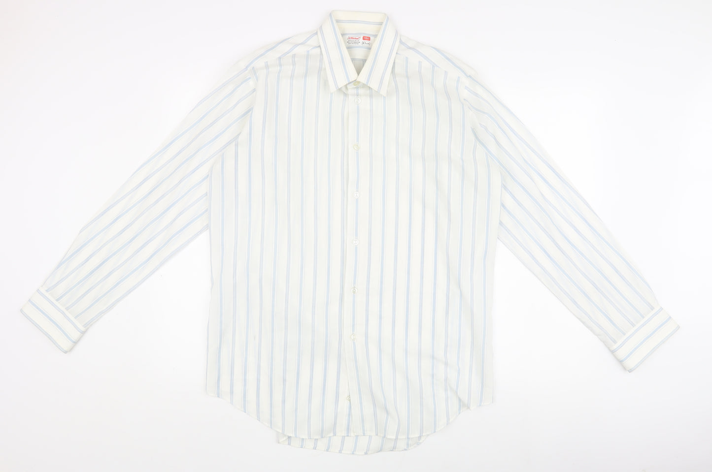 St Michael Men's White Long Sleeve Striped Dress Shirt