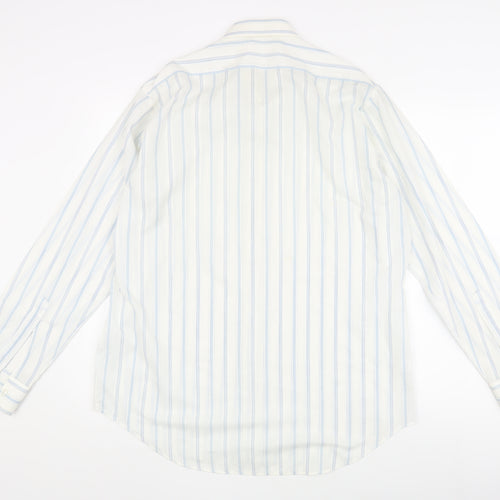 St Michael Men's White Long Sleeve Striped Dress Shirt