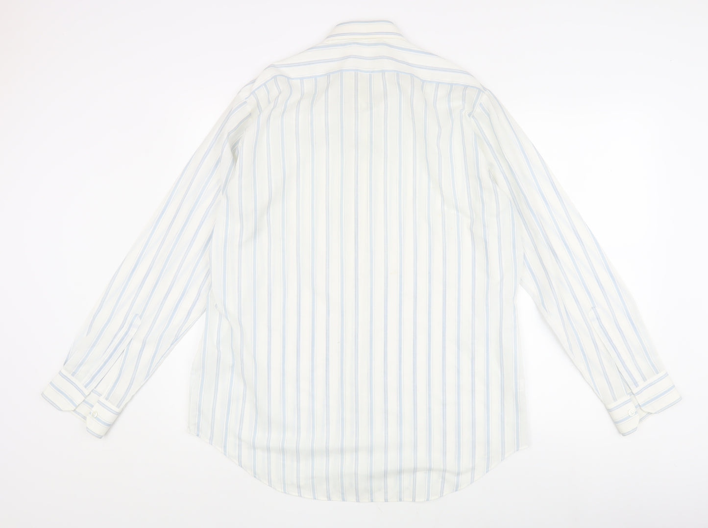 St Michael Men's White Long Sleeve Striped Dress Shirt