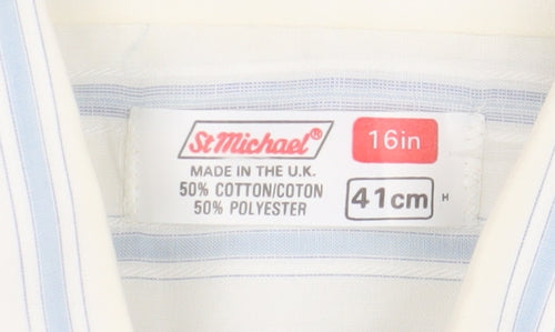 St Michael Men's White Long Sleeve Striped Dress Shirt