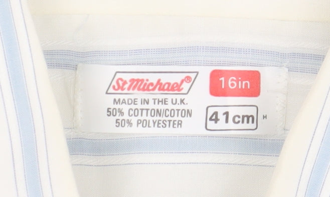 St Michael Men's White Long Sleeve Striped Dress Shirt