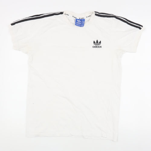 Adidas White Cotton T-Shirt, Medium, Unisex, Crew Neck