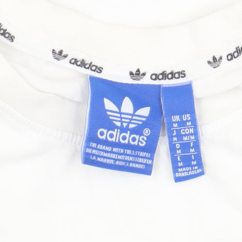 Adidas White Cotton T-Shirt, Medium, Unisex, Crew Neck