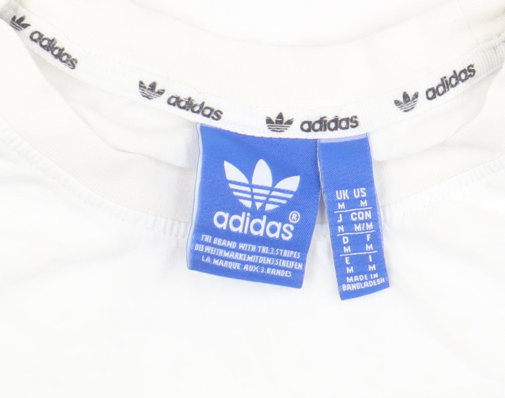 Adidas White Cotton T-Shirt, Medium, Unisex, Crew Neck