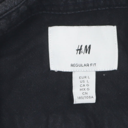 H&M Men's Black Regular Fit Button-Down Shirt L