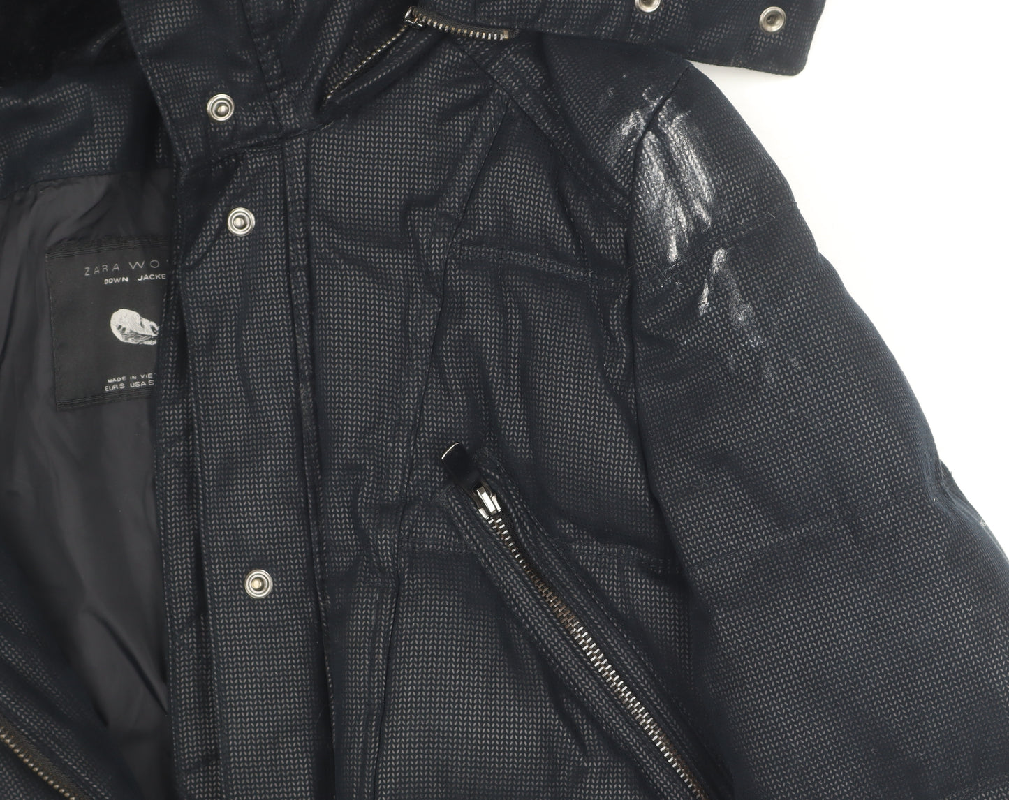 Zara Women's Black Down Puffer Jacket, Size S, Winter Essential