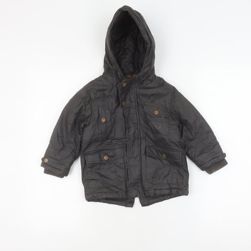 Next Boys Black Parka Coat 2 Years Hooded Mid-Length Autumn