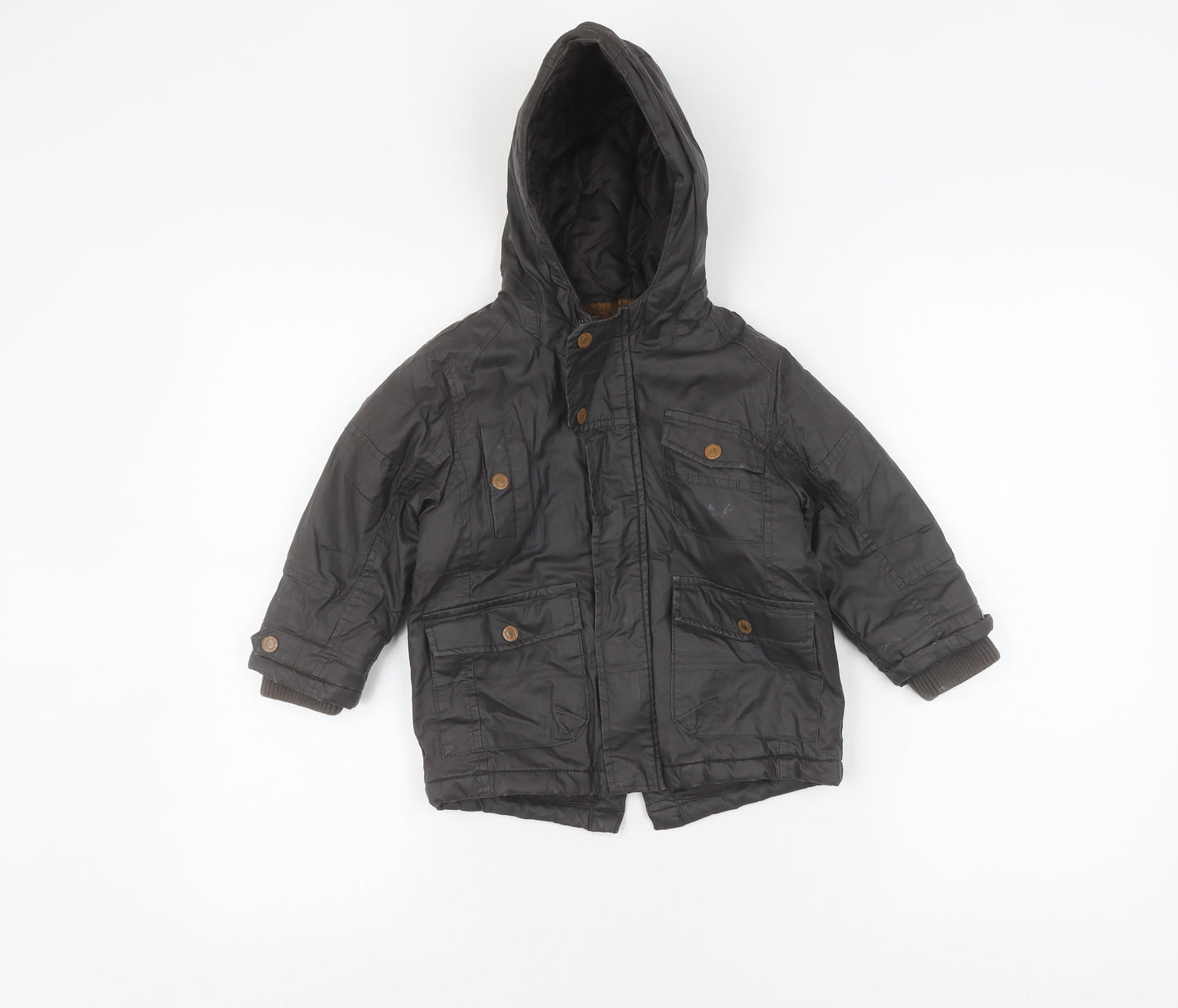 Next Boys Black Parka Coat 2 Years Hooded Mid-Length Autumn