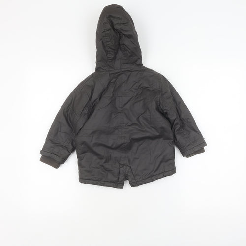 Next Boys Black Parka Coat 2 Years Hooded Mid-Length Autumn