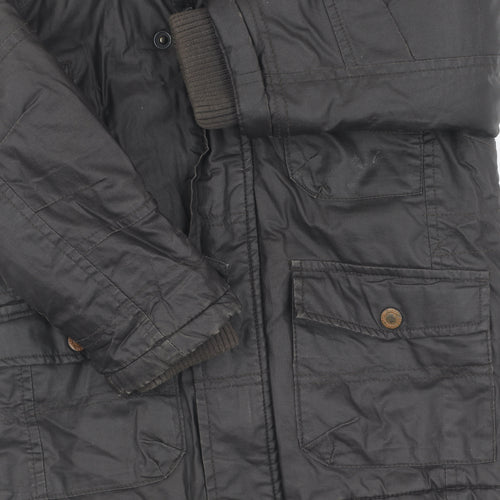 Next Boys Black Parka Coat 2 Years Hooded Mid-Length Autumn