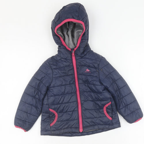 Girls Blue Decathlon Puffer Jacket, Hooded, Size 2-3 Years
